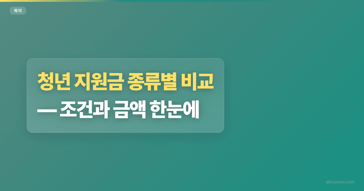 청년 지원금 종류별 비교, 조건과 금액 한눈에